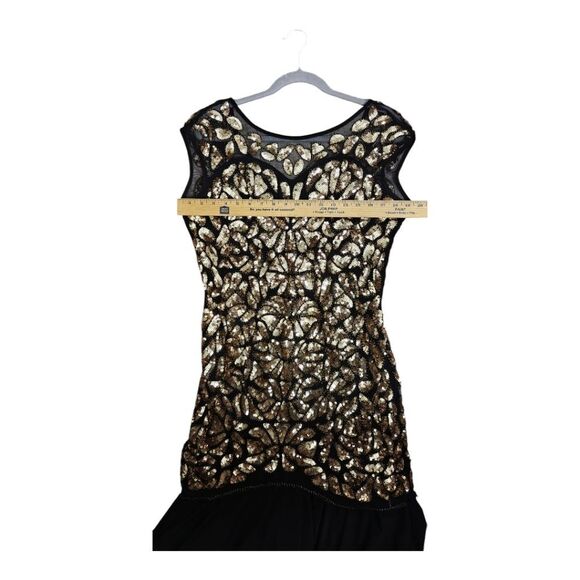 Black and Gold Embroidered Embellished Beaded Sequin Maxi Dress Size L - Picture 9 of 10